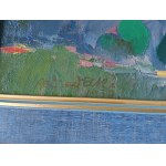 KAZIMIERZ PODSADECKI, PAINTING BLUE LANDSCAPE, OIL ON CANVAS, INSCRIBED ON THE BACK, KRAKÓW 3 VI 1957, SIGNED PODSADECKI 1957