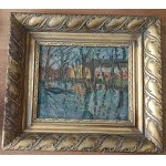 WLODZIMIERZ ZAKRZEWSKI, PAINTING BUILDINGS BY THE WATER 1972, OIL ON CARDBOARD, SIGNED W. ZAKRZEWSKI 1972
