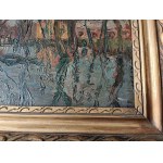 WLODZIMIERZ ZAKRZEWSKI, PAINTING BUILDINGS BY THE WATER 1972, OIL ON CARDBOARD, SIGNED W. ZAKRZEWSKI 1972