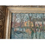 WLODZIMIERZ ZAKRZEWSKI, PAINTING BUILDINGS BY THE WATER 1972, OIL ON CARDBOARD, SIGNED W. ZAKRZEWSKI 1972
