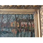 WLODZIMIERZ ZAKRZEWSKI, PAINTING BUILDINGS BY THE WATER 1972, OIL ON CARDBOARD, SIGNED W. ZAKRZEWSKI 1972