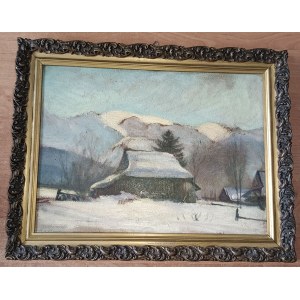 MARIAN KLAKLIK, PEINTURE PODGÓRZE PAYSAGE, HUILE SUR CARTON, SIGNÉE
