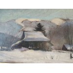 MARIAN KLAKLIK, PEINTURE PODGÓRZE PAYSAGE, HUILE SUR CARTON, SIGNÉE
