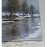 BARTŁOMIEJ MICHAŁOWSKI, PEINTURE À L'AQUARELLE, RIVIÈRE, SIGNÉE B. MICHAŁOWSKI 2014