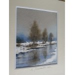 BARTŁOMIEJ MICHAŁOWSKI, PEINTURE À L'AQUARELLE, RIVIÈRE, SIGNÉE B. MICHAŁOWSKI 2014