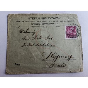 KOPERTA KRAKÓW STEFAN SIECZKOWSKI FABRYKA WYROBÓW MASARSKICH, ZNACZEK, STEMPEL, KRYNICA