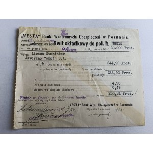CONTRIBUTION RECEIPT VESTA BANK MUTUAL INSURANCE POZNAŃ 1931, JAWORZNO AZOT S.A.