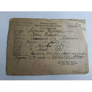 CERTIFICATO DI NASCITA BĘDZIN BENDSBURG 1943, TIMBRO ZAGÓRZE