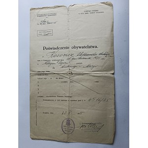 CERTIFICATE OF CITIZENSHIP KRAKOW FRIEDRICH WESSELY 1935, STAMP