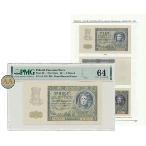 5 złotych 1941 - AA - PMG 64 - ILUSTROWANY w katalogu Czesława Miłczaka