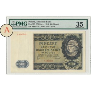 500 złotych 1940 - A 13... - Niewyłapany Falsyfikat Londyński - PIĘKNY i RZADKI