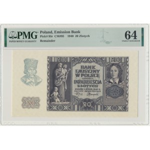 20 złotych 1940 - bez oznaczenia serii i numeracji - PMG 64