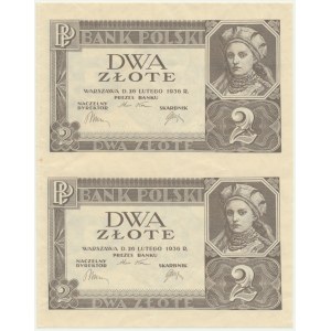 2 złote 1936 - bez serii i poddruku - nierozcięte dwie sztuki