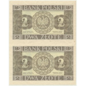 2 złote 1936 - bez serii i poddruku - nierozcięte dwie sztuki
