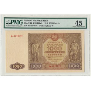 1.000 złotych 1946 - Bw. - PMG 45 - NAJRZADSZA ODMIANA