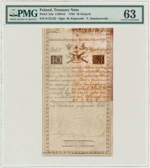 10 złotych 1794 - B - znw. D&C BLAUW - z herbem w filigranie - PMG 63