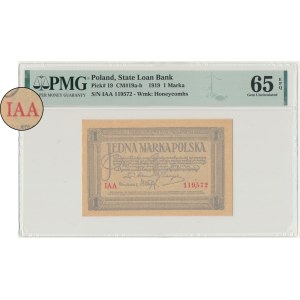 1 marka 1919 - IAA - PMG 65 EPQ - pierwsza seria