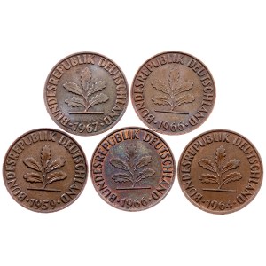 Germany, 5 x 2 Pfennig 1959-1967, Karlsruhe and Stuttgart