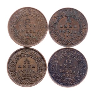 Indien, 4 x 1/12 Anna 1897-1932