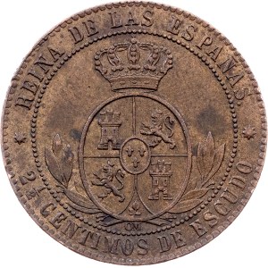 Spain, 2 1/2 Centimos de Escudo 1868, OM, Barcelona