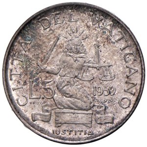 San Marino i Watykan - Watykan - Jan XXIII (1958-1963) 5 lirów 1959 ...