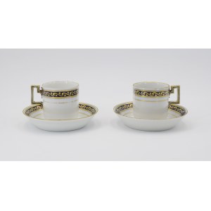MIESNIA - Porcelain Manufactory, Pair of cups with saucers, with cobalt trails with gilding