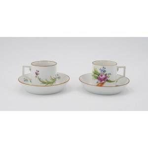 MIESNIA - Porcelain Manufactory, Pair of cups with saucers, with floral decoration