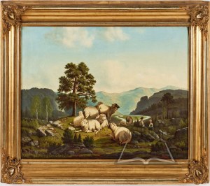 FEGHT Christian Rudolf (1818-1897), Górzysty krajobraz z owcami i pasterzami.