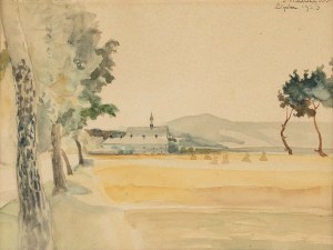Jacek Malczewski (1854-1929), Pejzaż z kościółkiem, 1923