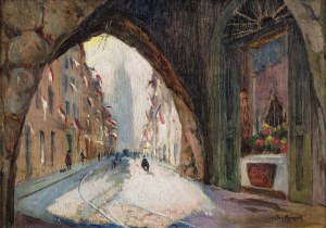 Jan Rubczak (1884-1942), Brama i ulica Floriańska w dniu Święta Narodowego, 1935