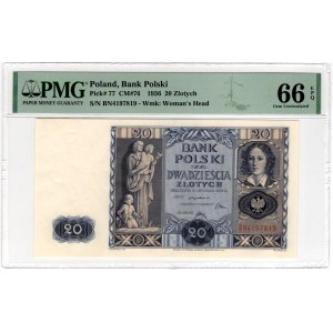 20 Złotych, 1936, seria BN - PMG 66 EPQ