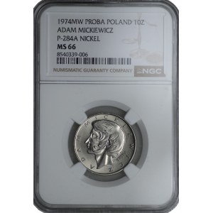 SAMPLE OF NICHOLS, 10 zlotys 1974, Adam Mickiewicz - NGC MS 66