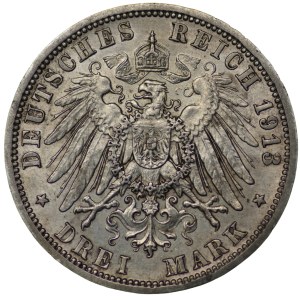 Niemcy, Prusy 3 Marki 1913 A Wilhelm II w mundurze, Berlin
