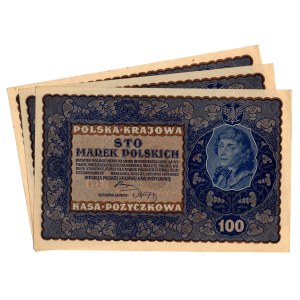 100 Polish Marks 1919, IJ series Z - set of 3 pieces