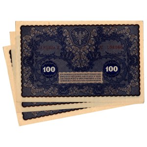 100 Polish Marks 1919, IJ series Z - set of 3 pieces