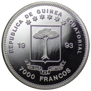 Equatorial Guinea, 7000 Francs 1993 Elephant, mintage of 3000 pcs.