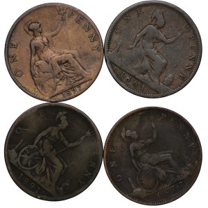 Great Britain, 1 Penny - set of 4 pieces