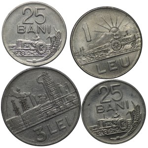 Rumunia, 2 x 25 Bani (1960,1966), 1 Leu 1966, 3 Lei 1966 - zestaw 4 sztuk