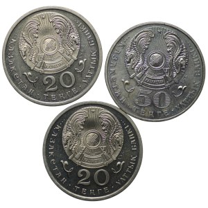 Kazakistan, 2x 20 tenge 1995, 50 tenge 2002 - set di 3 pezzi