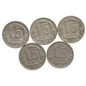Rosja/ZSRR, 15 kopiejek - zestaw 5 sztuk