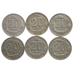 Rosja/ZSRR, 20 kopiejek - zestaw 6 sztuk