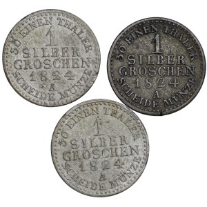 Germany, Prussia, 1 silber groschen 1824 - set of 3 pieces