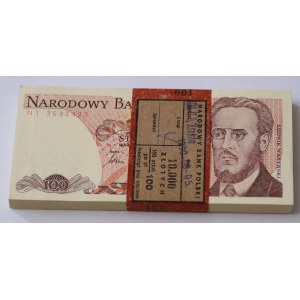 100 zlotých 1986, série NT, sada 100 kusů - BANKOVNÍ BALENÍ