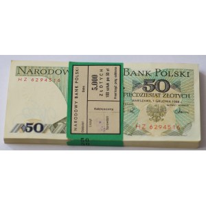 50 zloty 1988, série HZ, set de 100 pièces - BANK PACKAGE