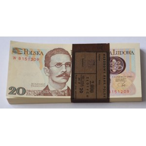 20 zlotých 1982, série W, sada 100 kusů - PACZKA BANKOWA