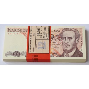 100 zlotých 1986, série SA, sada 100 kusů - PACZKA BANKOWA