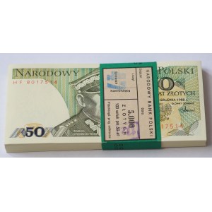 50 zlotých 1988, série HF, sada 100 kusů - BANKOVNÍ BALENÍ