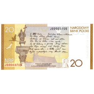 20 złotych 2009, Juliusz Słowacki - niższy numer 0003705