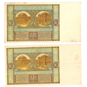 50 zlotých 1929, séria EJ/ EO - sada 2 kusov