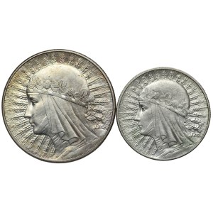 10 złotych 1932, Warszawa | 5 złotych 1933, Londyn Głowa Kobiety - zestaw 2 sztuk